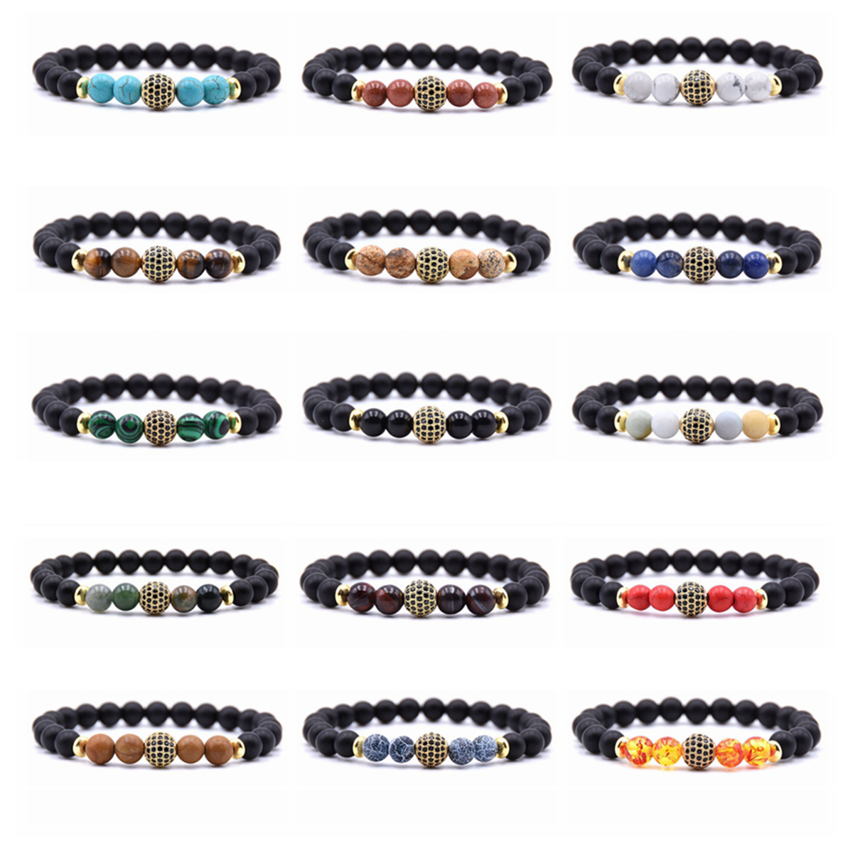 Matte Black Stone Women Bracelet with Color Semi Precious Stone Beads Bangle