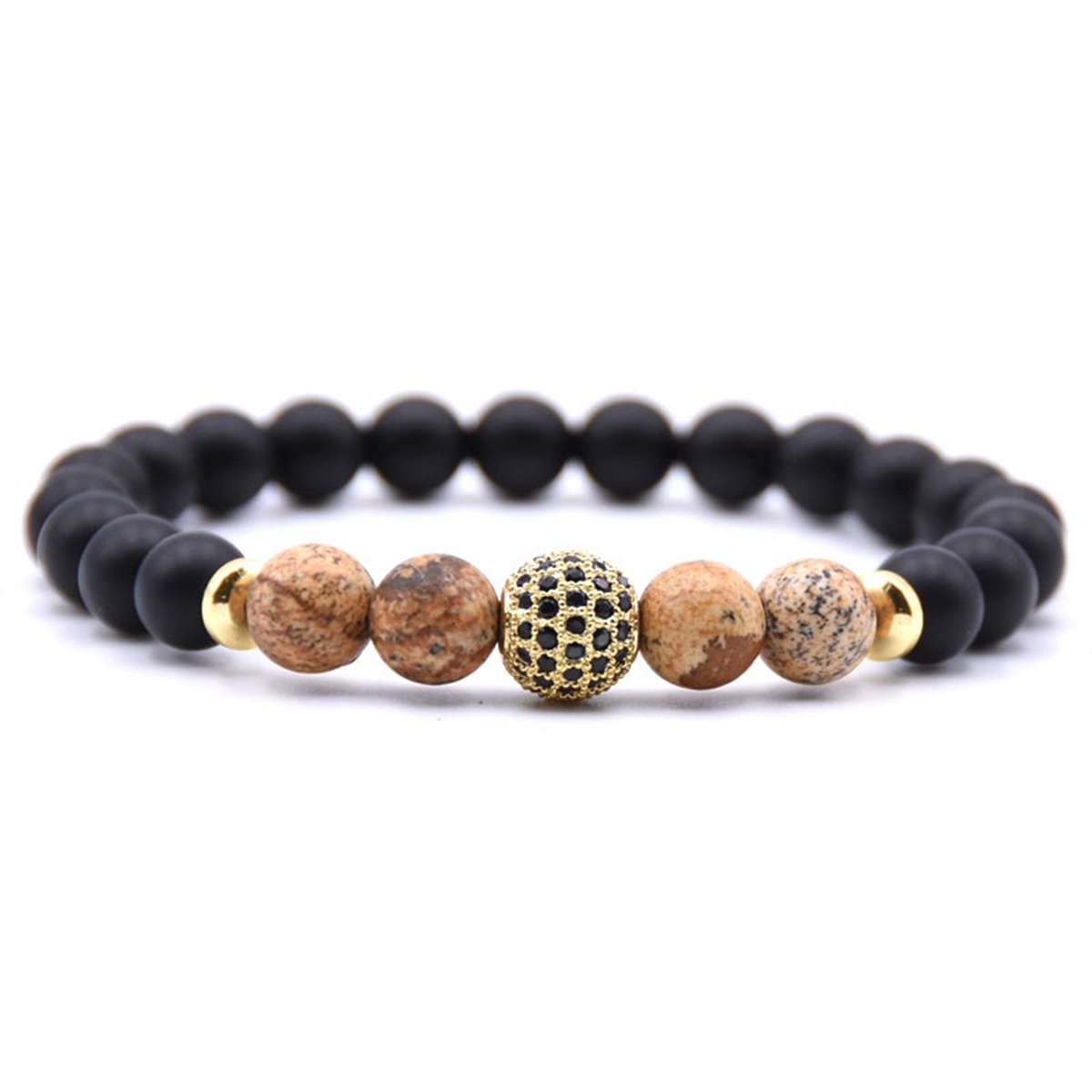 Matte Black Stone Women Bracelet with Color Semi Precious Stone Beads Bangle