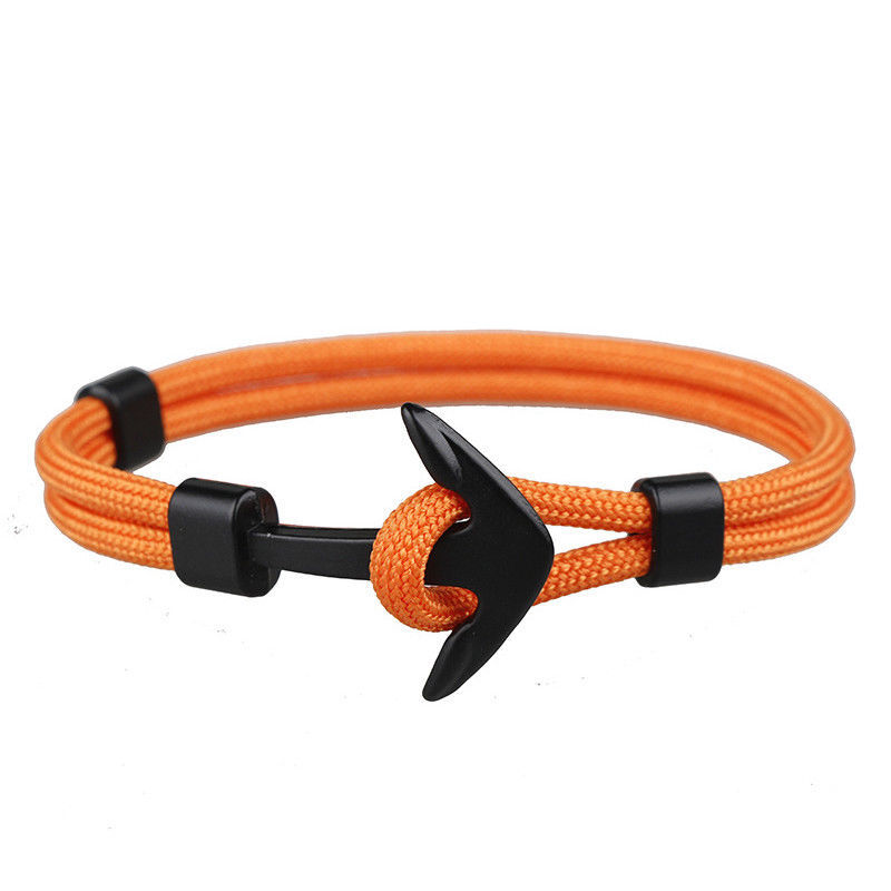 Metal Black Anchor Polyester Rope Men Surfer Army Fashion Wristband Bracelet Man Fashion Gift For Men Fashion Bracelets