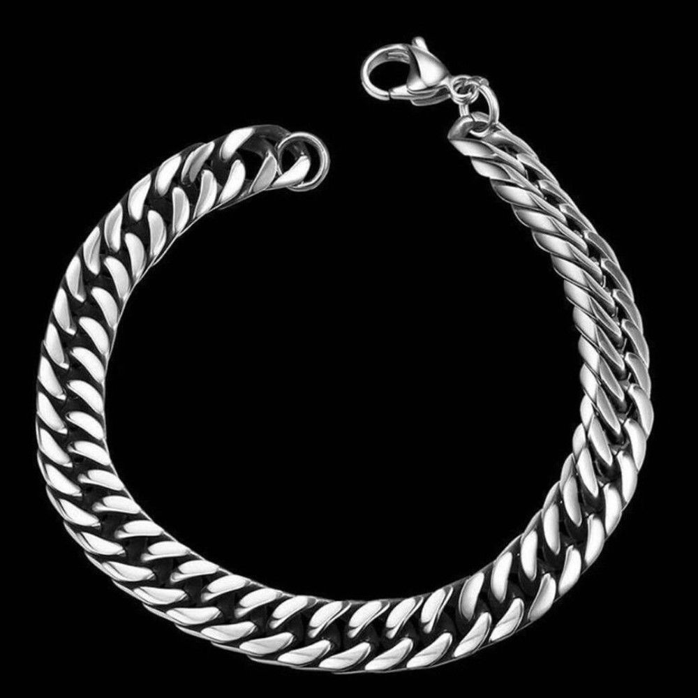 Fashion Silver Stainless Steel Chain Link Bracelet Wristband Bangle Jewelry Men