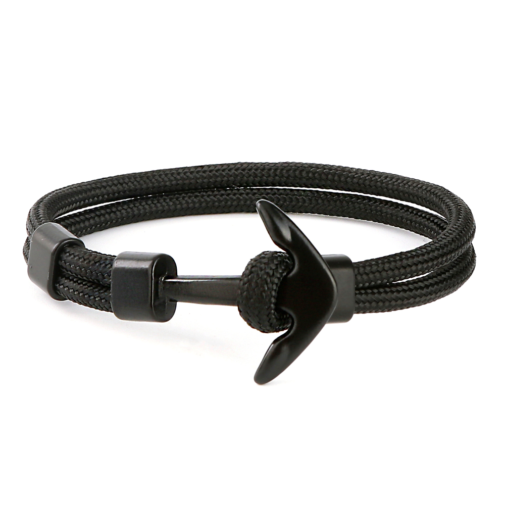 Metal Black Anchor Polyester Rope Men Surfer Army Fashion Wristband Bracelet Man Fashion Gift For Men Fashion Bracelets