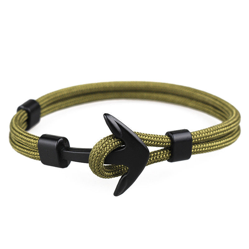 Metal Black Anchor Polyester Rope Men Surfer Army Fashion Wristband Bracelet Man Fashion Gift For Men Fashion Bracelets