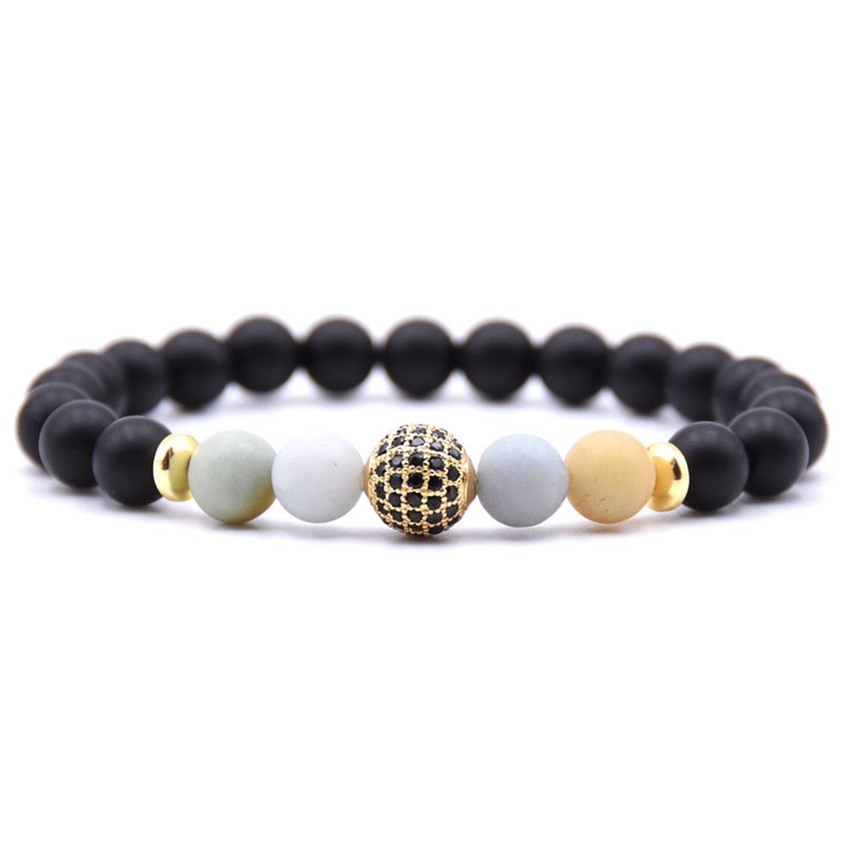 Matte Black Stone Women Bracelet with Color Semi Precious Stone Beads Bangle