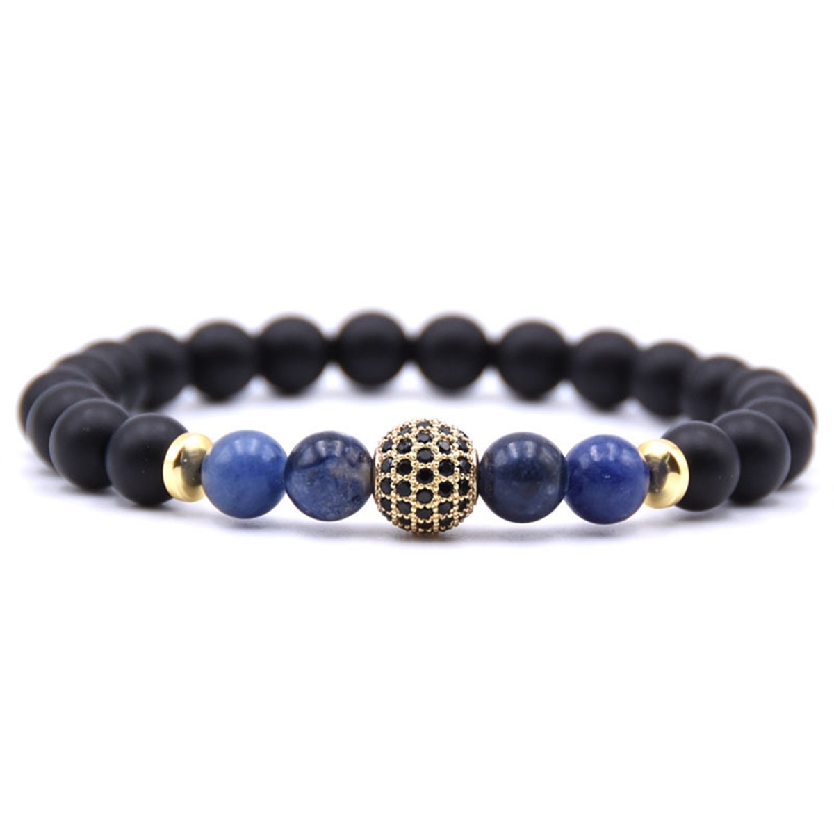 Matte Black Stone Women Bracelet with Color Semi Precious Stone Beads Bangle