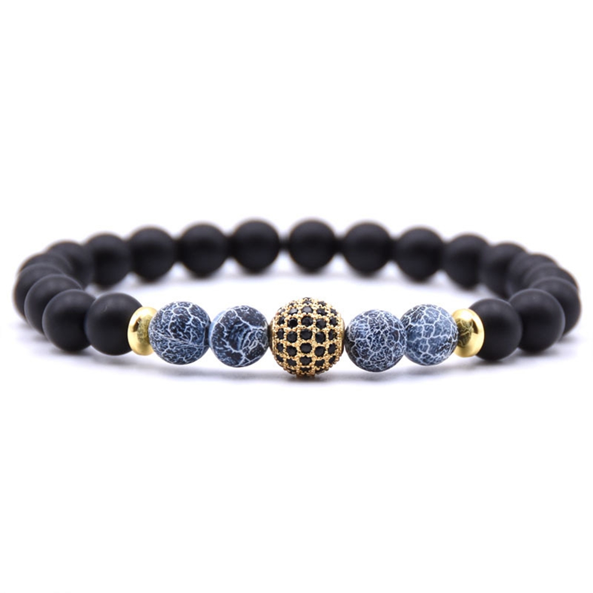 Matte Black Stone Women Bracelet with Color Semi Precious Stone Beads Bangle
