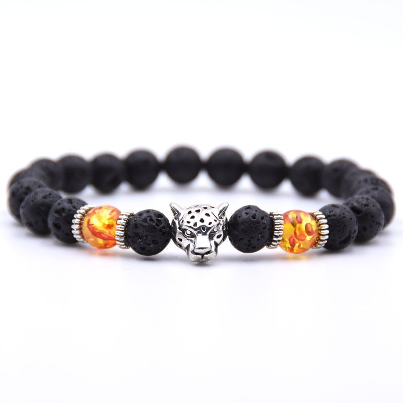 Lion Head Alloy 8MM Lava Stone Bracelet Man Fashion Women Fashion Gift For Women Fashion Bracelets