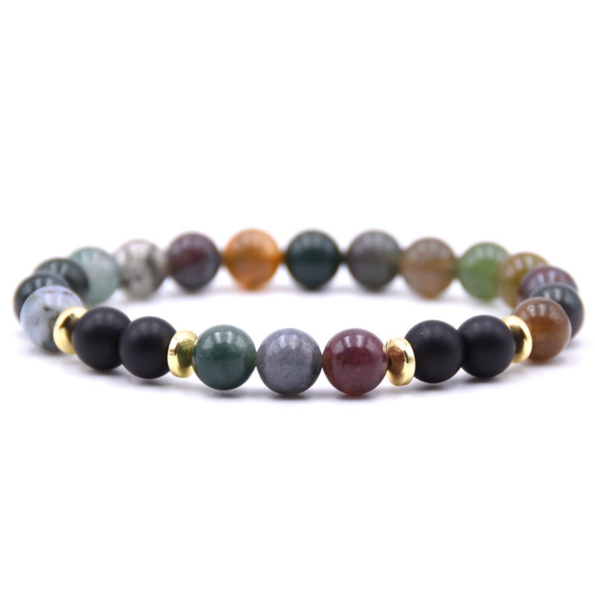 Spectrolite 8MM Charms Stone Bracelet With 4pcs Matte Black Stone Man Fashion Women Fashion Gift For Women Fashion Bracelets