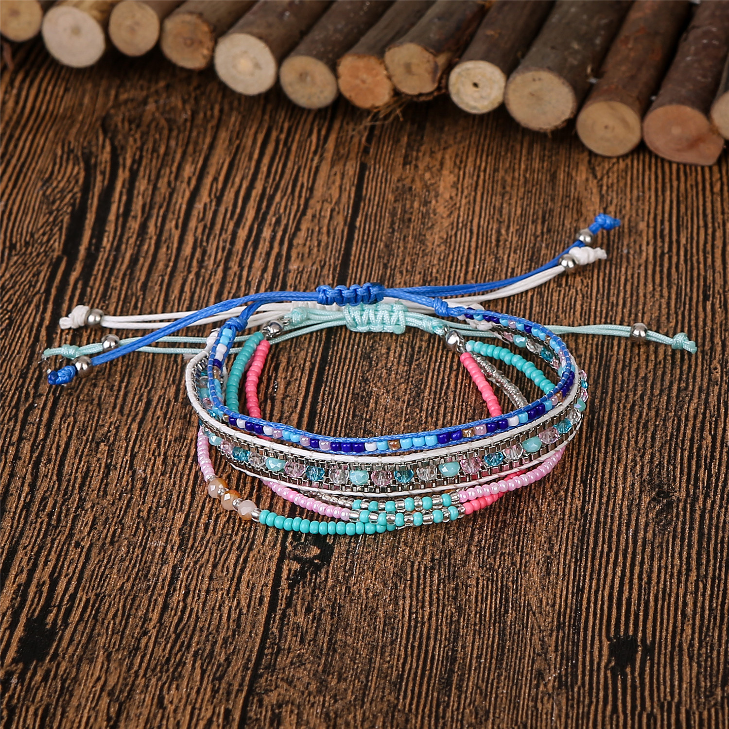 3pcs/set Multilayer Women Adjustable Bangle Double Wrap Leather Charm Bracelets