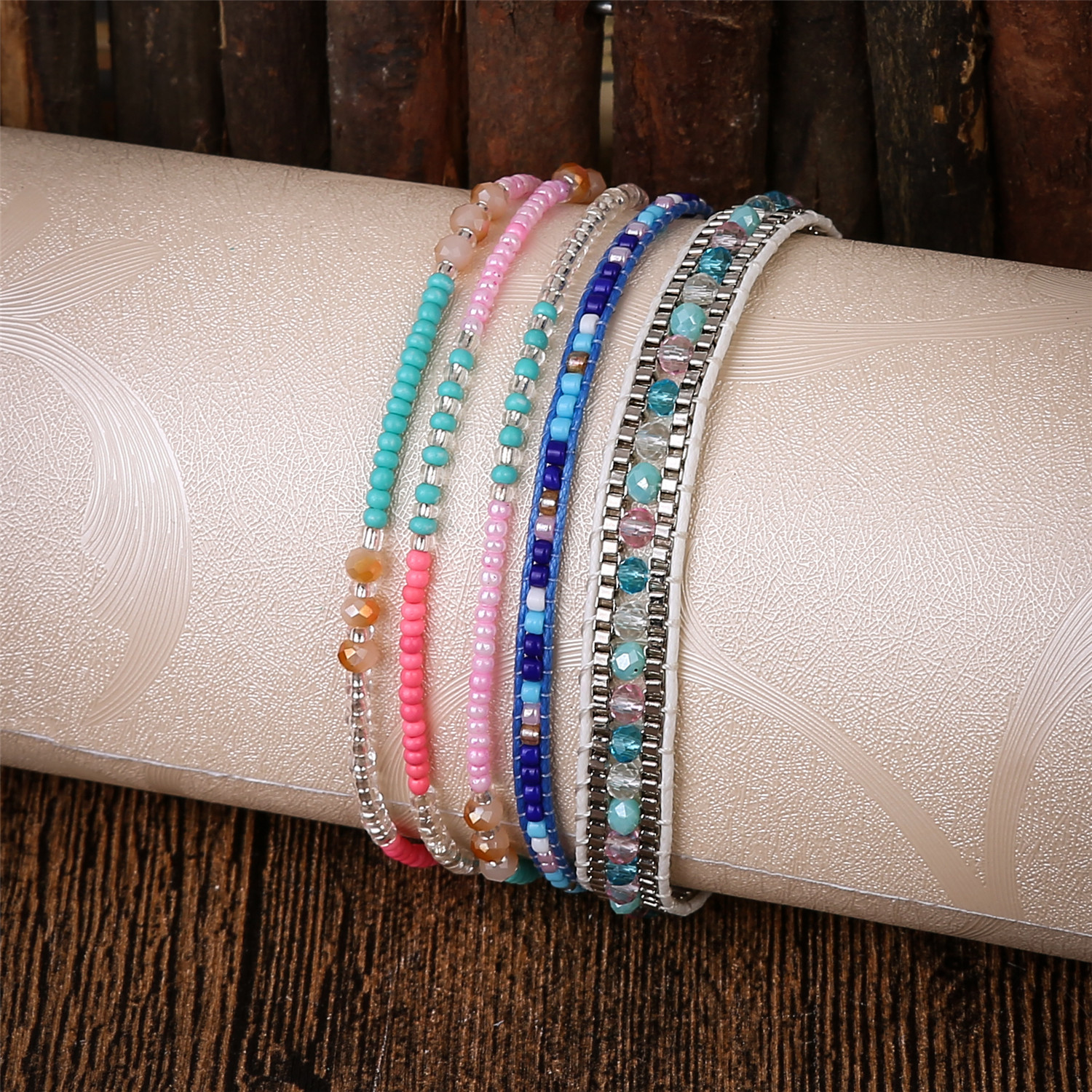 3pcs/set Multilayer Women Adjustable Bangle Double Wrap Leather Charm Bracelets