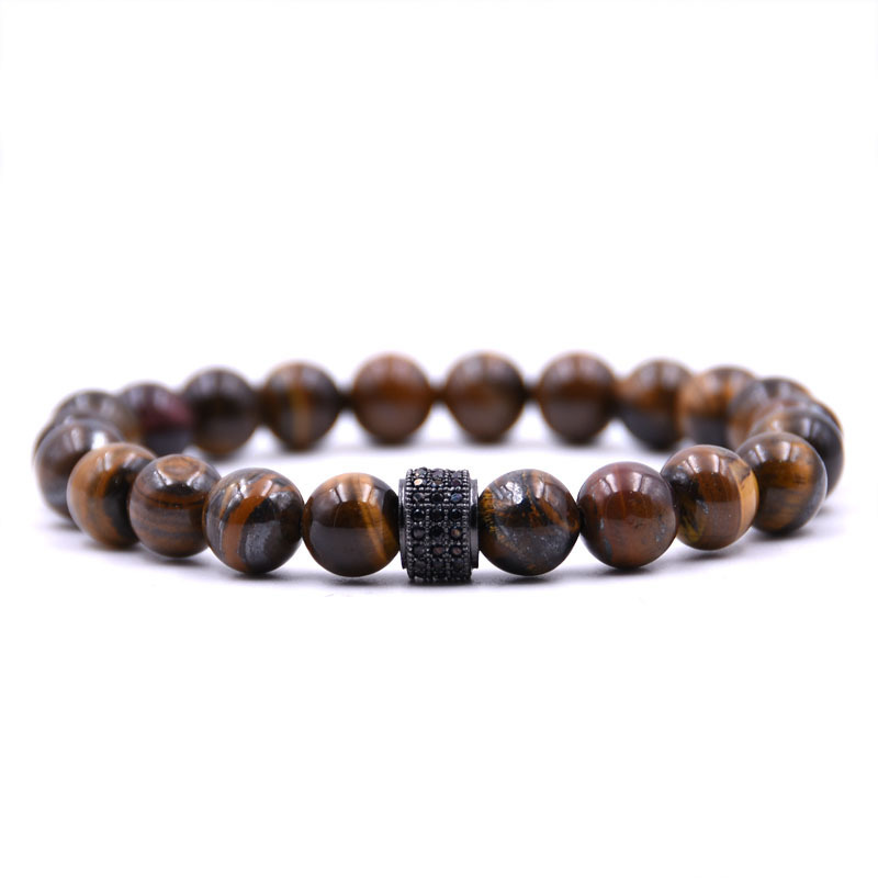 Men's Jewelry Natural Onyx Beads Charm Men Pave Setting CZ Hexagon Bracelets