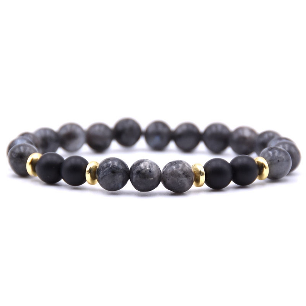 Spectrolite 8MM Charms Stone Bracelet With 4pcs Matte Black Stone Man Fashion Women Fashion Gift For Women Fashion Bracelets