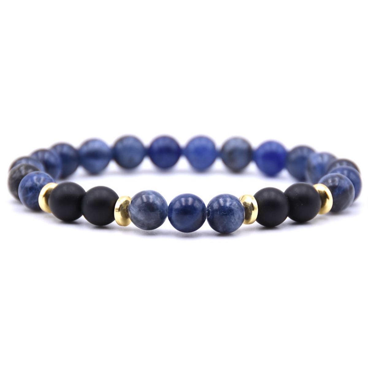 Spectrolite 8MM Charms Stone Bracelet With 4pcs Matte Black Stone Man Fashion Women Fashion Gift For Women Fashion Bracelets