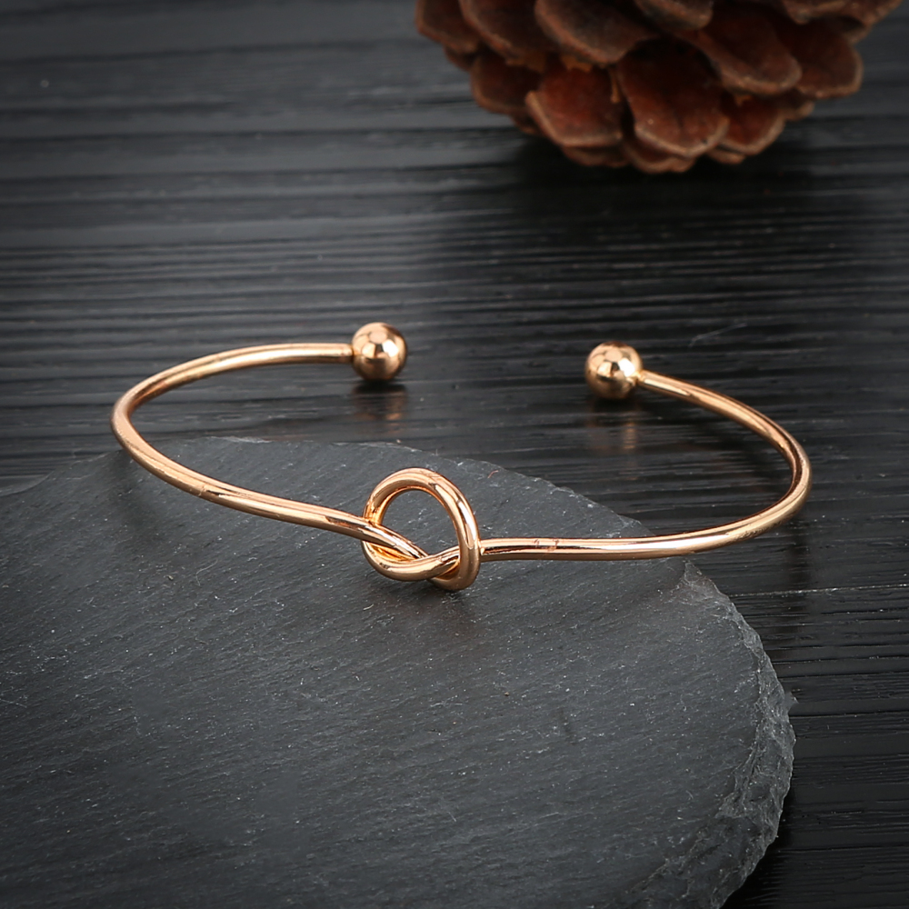 Women's Fashion 925 Silver Adjustable Bangle Simple Love Knot Cuff Bracelet
