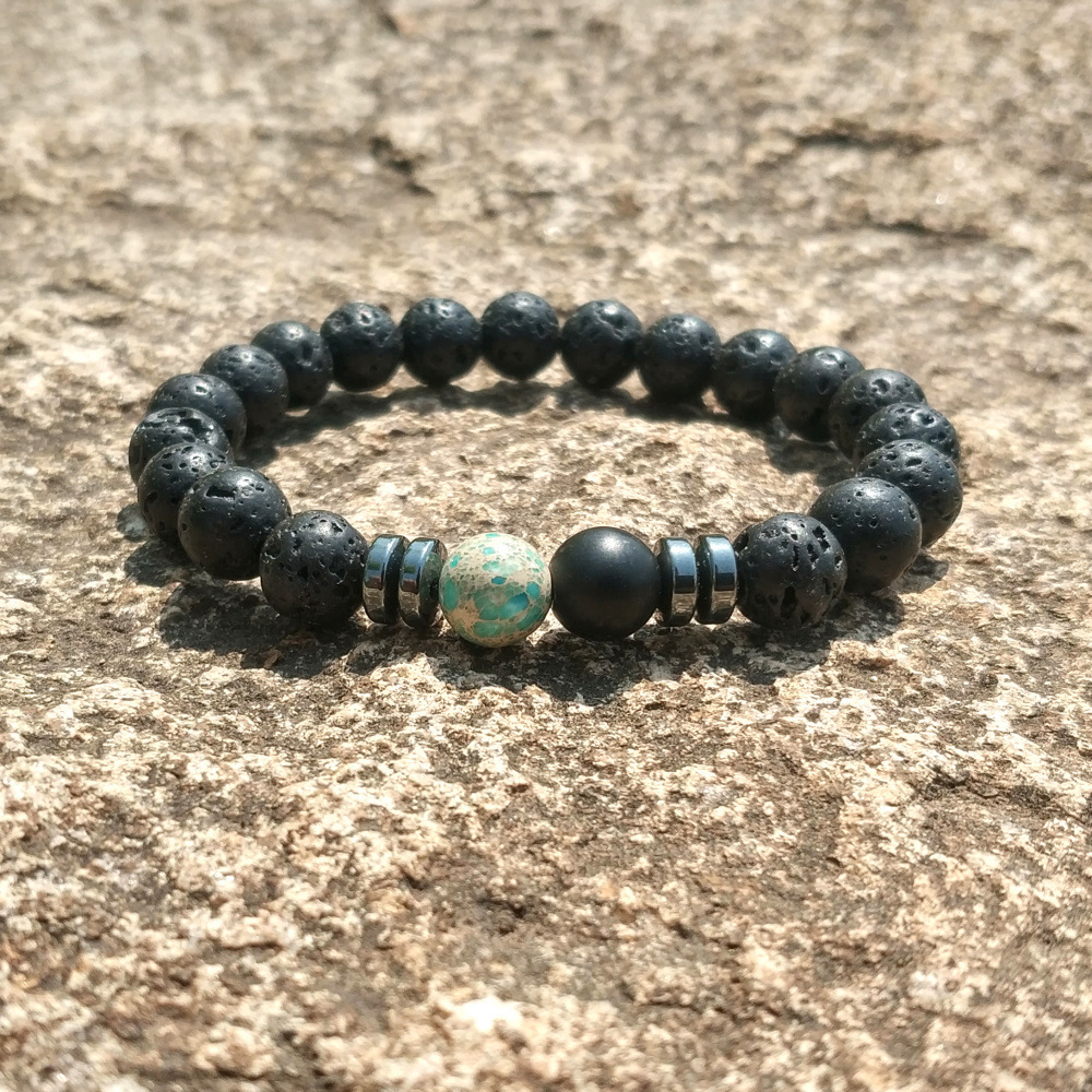 8MM Natural Lava Stone Bracelet RegaLite Stone Matte Onyx Double Beads Jewelry
