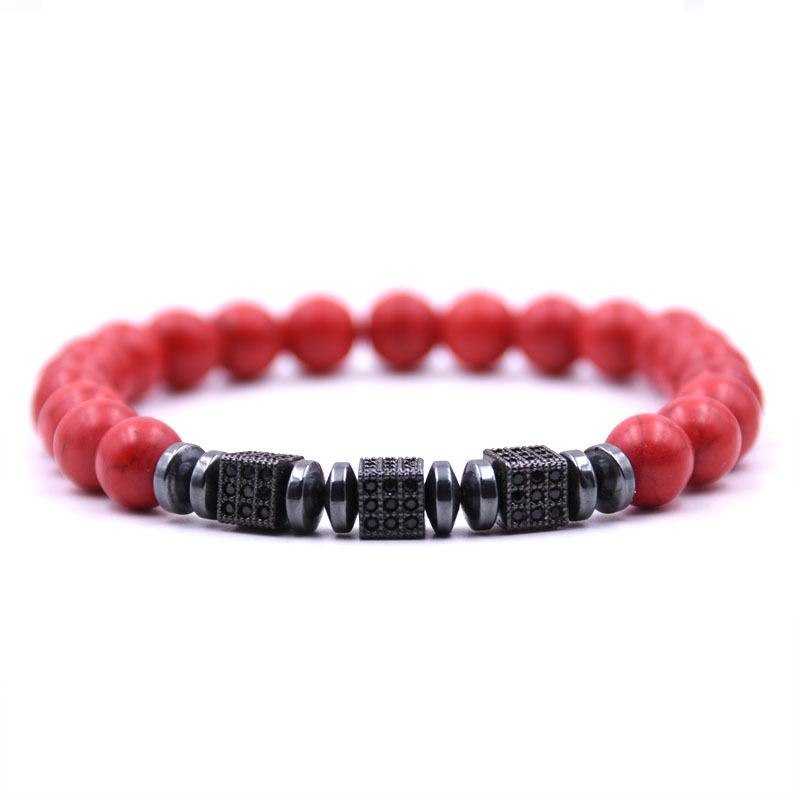 3 Lucky Black squares Micro inlay zircon Charm Bracelet Natural Agate Jewelry