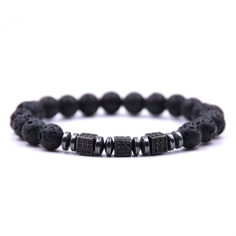 3 Lucky Black squares Micro inlay zircon Charm Bracelet Natural Agate Jewelry