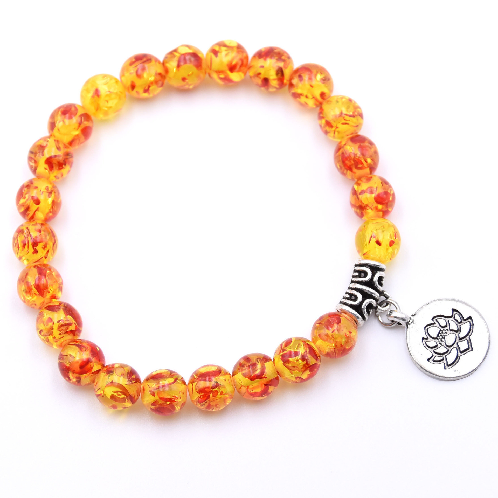 Natural Matte Amazonite Mala Lotus Buddha Charm Yoga Bead Bracelet for Women