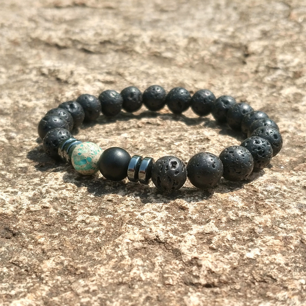 8MM Natural Lava Stone Bracelet RegaLite Stone Matte Onyx Double Beads Jewelry