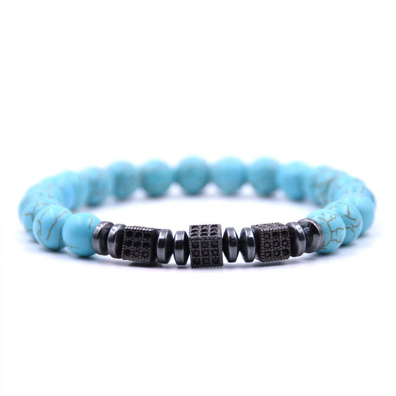 3 Lucky Black squares Micro inlay zircon Charm Bracelet Natural Agate Jewelry