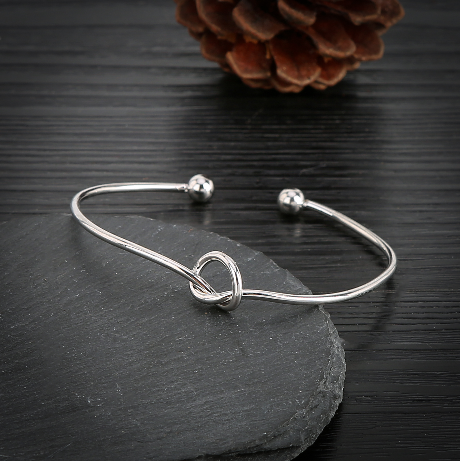 Women's Fashion 925 Silver Adjustable Bangle Simple Love Knot Cuff Bracelet