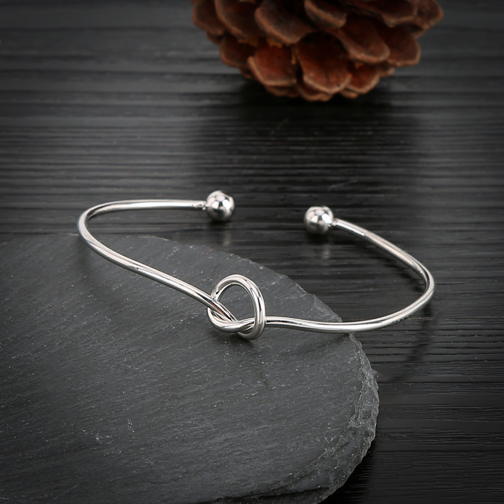 Women's Fashion 925 Silver Adjustable Bangle Simple Love Knot Cuff Bracelet