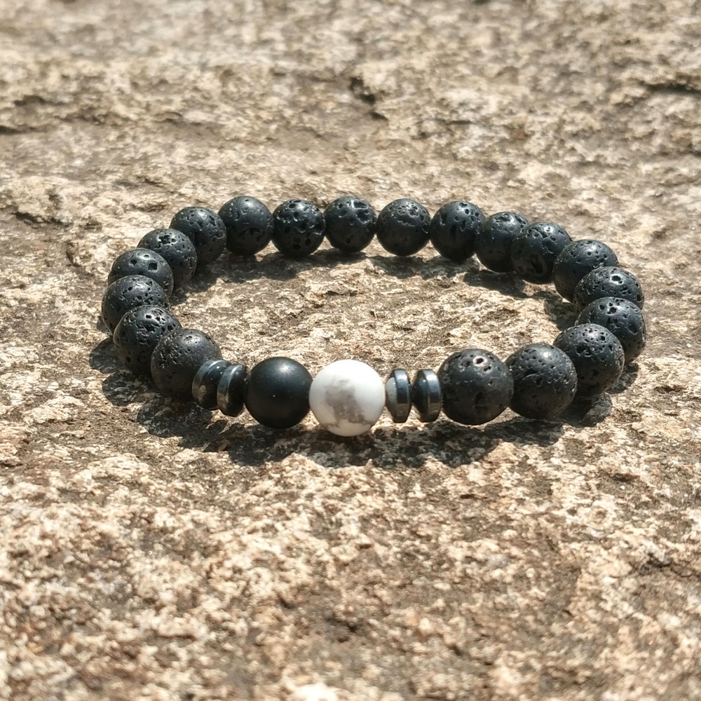 8MM Natural Lava Stone Bracelet RegaLite Stone Matte Onyx Double Beads Jewelry