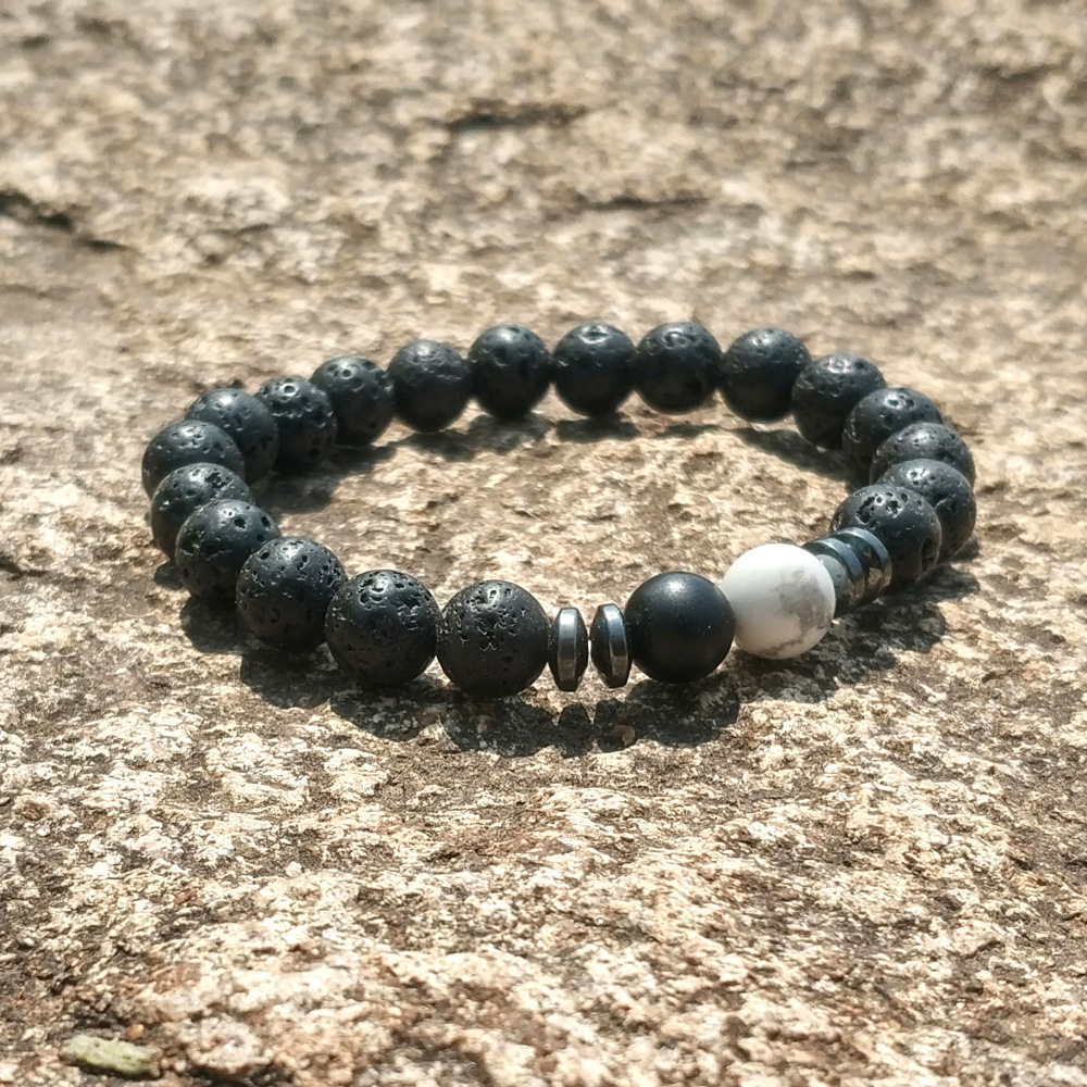 8MM Natural Lava Stone Bracelet RegaLite Stone Matte Onyx Double Beads Jewelry
