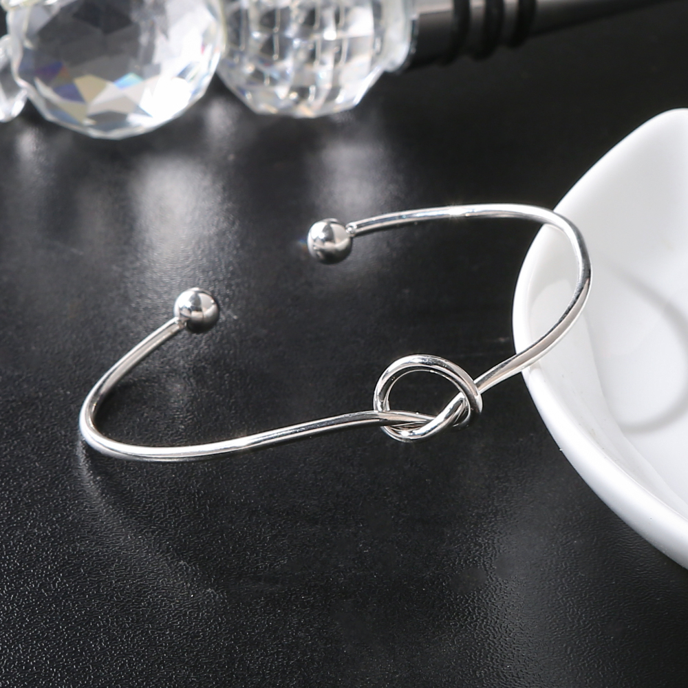 Women's Fashion 925 Silver Adjustable Bangle Simple Love Knot Cuff Bracelet