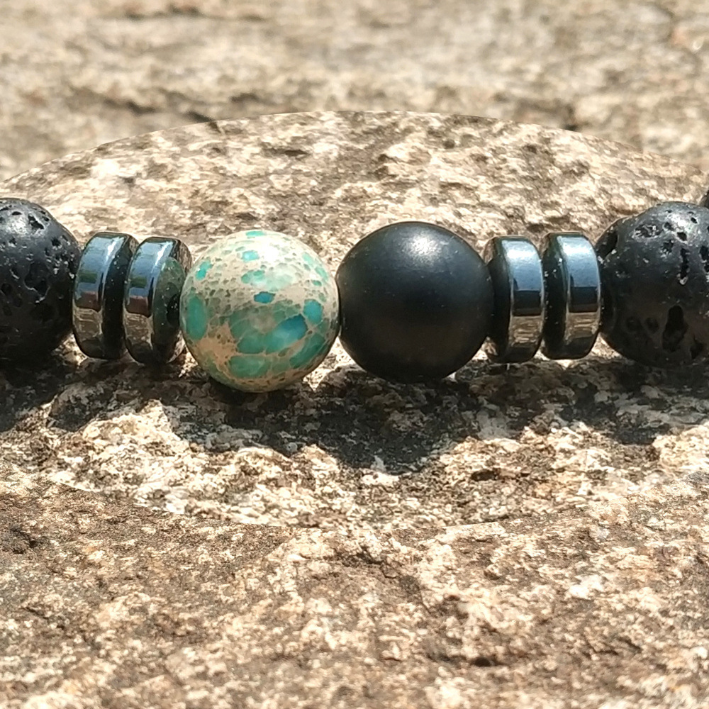8MM Natural Lava Stone Bracelet RegaLite Stone Matte Onyx Double Beads Jewelry