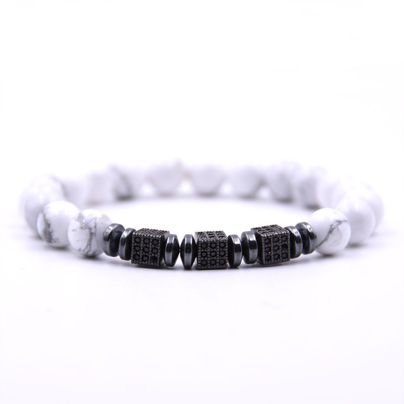 3 Lucky Black squares Micro inlay zircon Charm Bracelet Natural Agate Jewelry