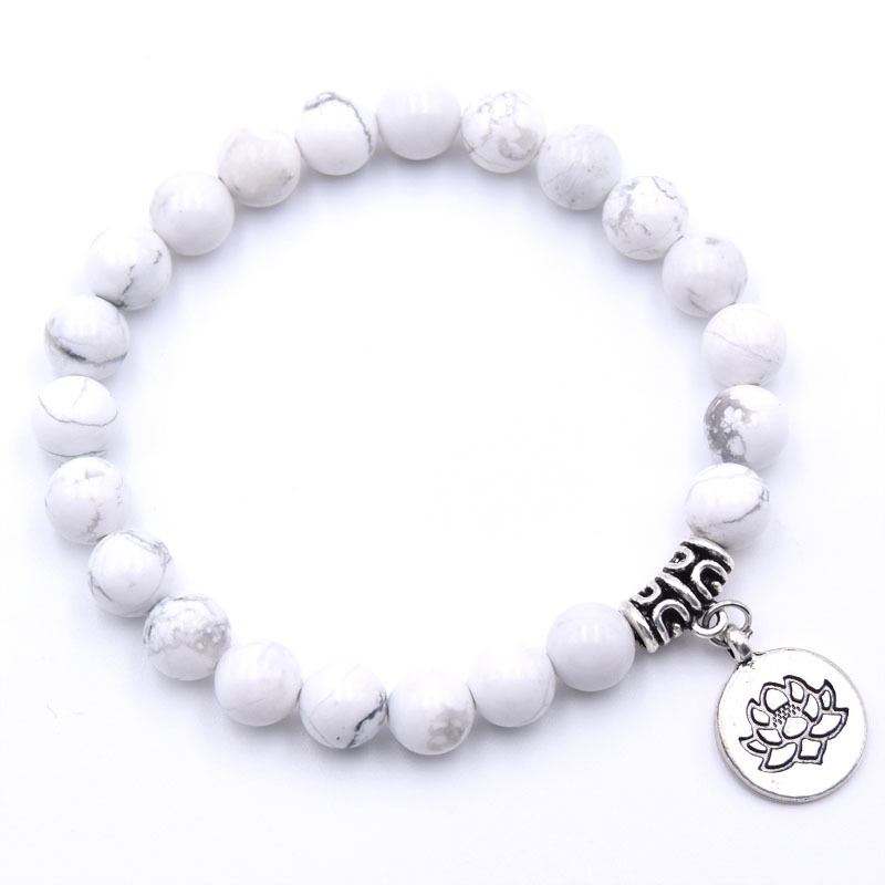 Natural Matte Amazonite Mala Lotus Buddha Charm Yoga Bead Bracelet for Women