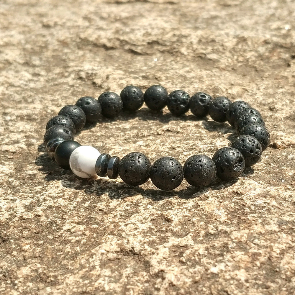 8MM Natural Lava Stone Bracelet RegaLite Stone Matte Onyx Double Beads Jewelry