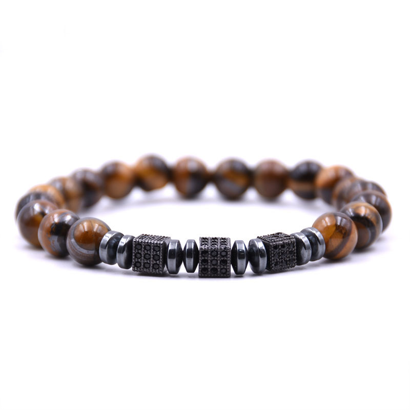 3 Lucky Black squares Micro inlay zircon Charm Bracelet Natural Agate Jewelry