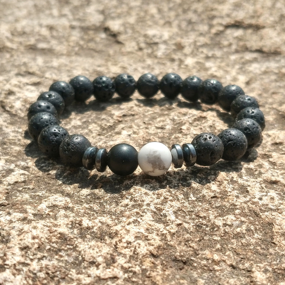 8MM Natural Lava Stone Bracelet RegaLite Stone Matte Onyx Double Beads Jewelry