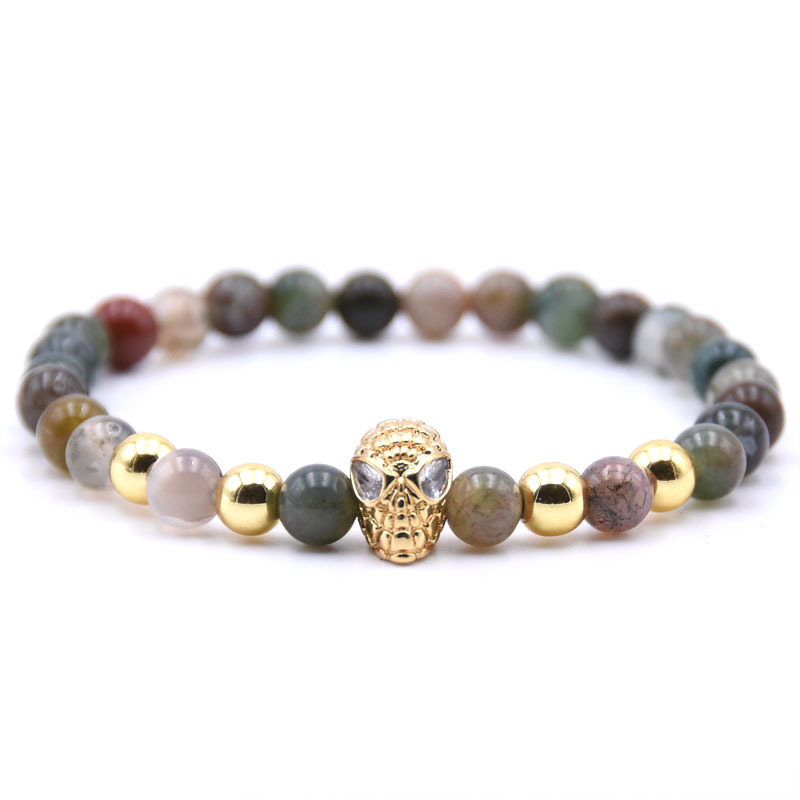 Natural Fancy Jasper Gold Crown Bracelet Lucky Gold Cross And Owl Charm Jewelry