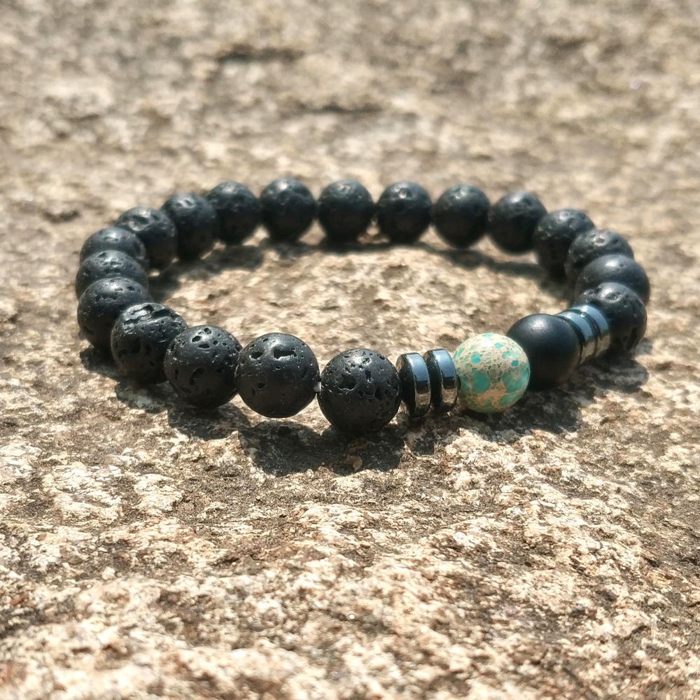 8MM Natural Lava Stone Bracelet RegaLite Stone Matte Onyx Double Beads Jewelry
