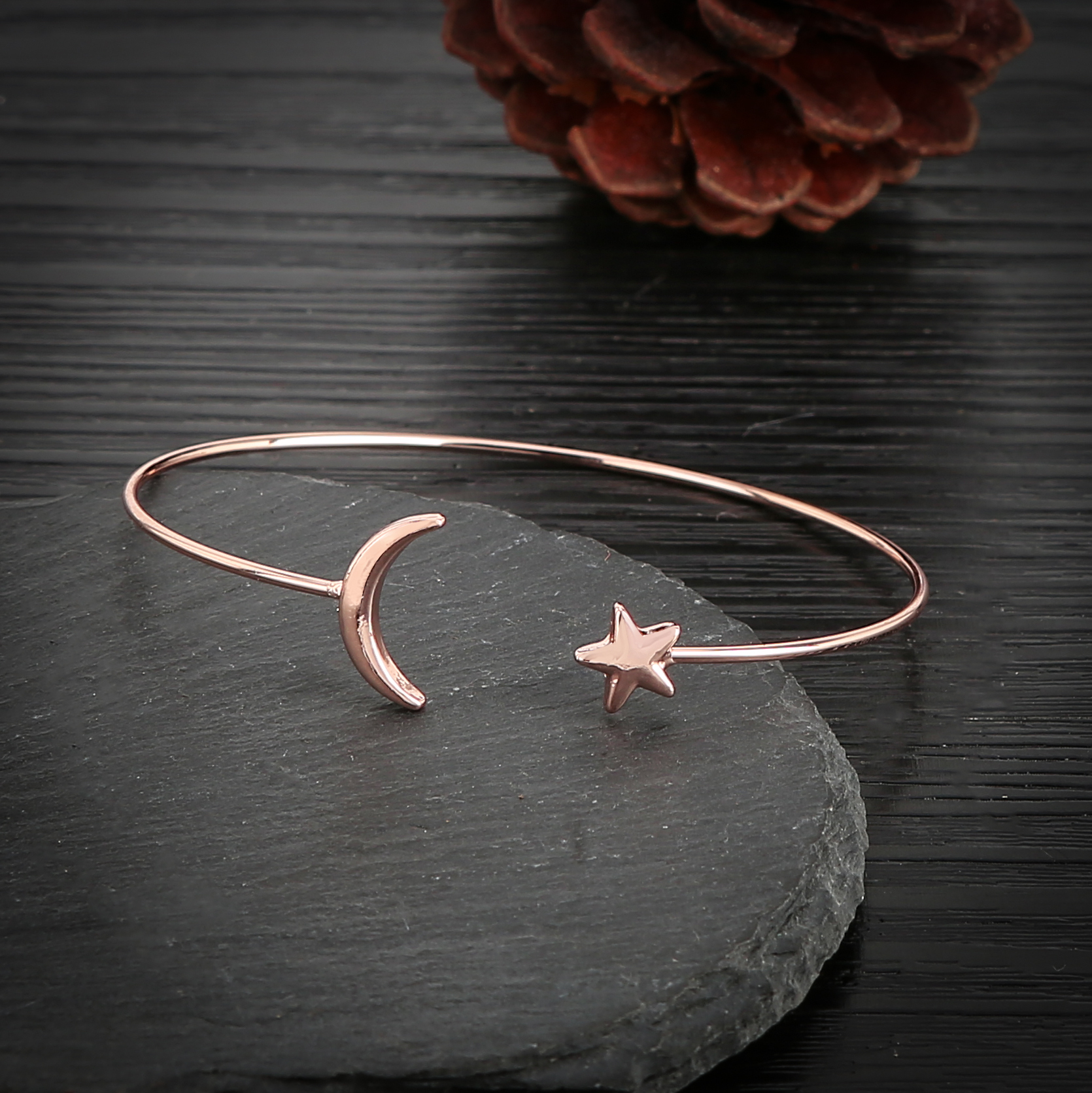 Women's Gold Silver Plated Star Moon Bangle Copper Round Open Cuff Bracelets