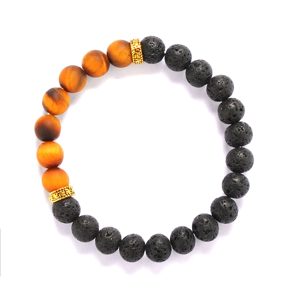 Men's Tiger Eye Beaded Black Volcanic Lava Stone Bracelet Essential Oil Diffuser