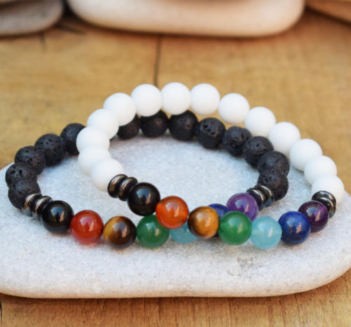 2 PCS/Set 7 Chakra Energy Mala Beads Lover Wrist Distance Couple Charm Bracelets