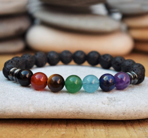 2 PCS/Set 7 Chakra Energy Mala Beads Lover Wrist Distance Couple Charm Bracelets