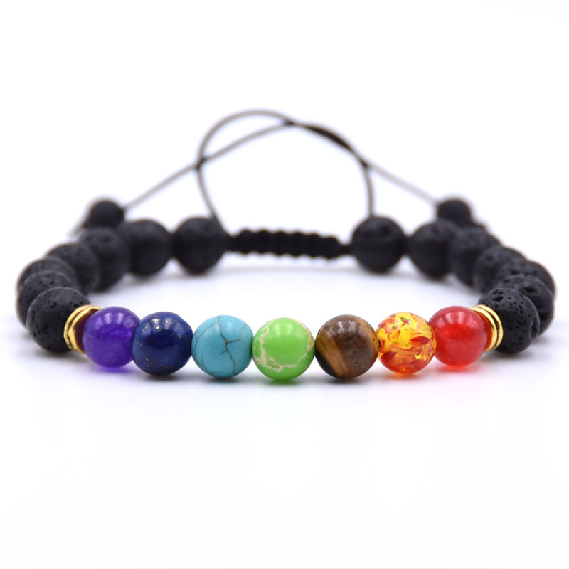 8MM Handmade Woven Natural Lava Stone Beads Adjustable Braided 7 Chakra Bracelet