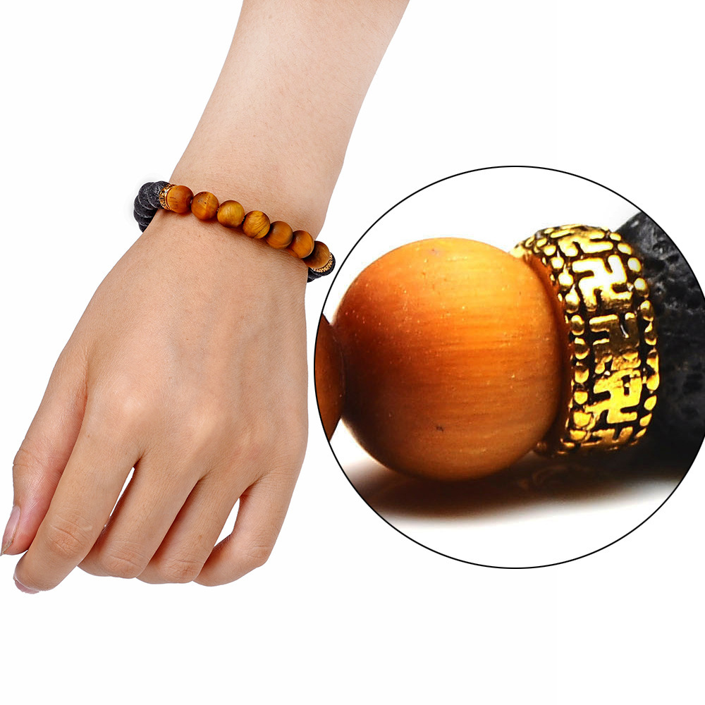 Men's Tiger Eye Beaded Black Volcanic Lava Stone Bracelet Essential Oil Diffuser