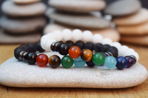 2 PCS/Set 7 Chakra Energy Mala Beads Lover Wrist Distance Couple Charm Bracelets
