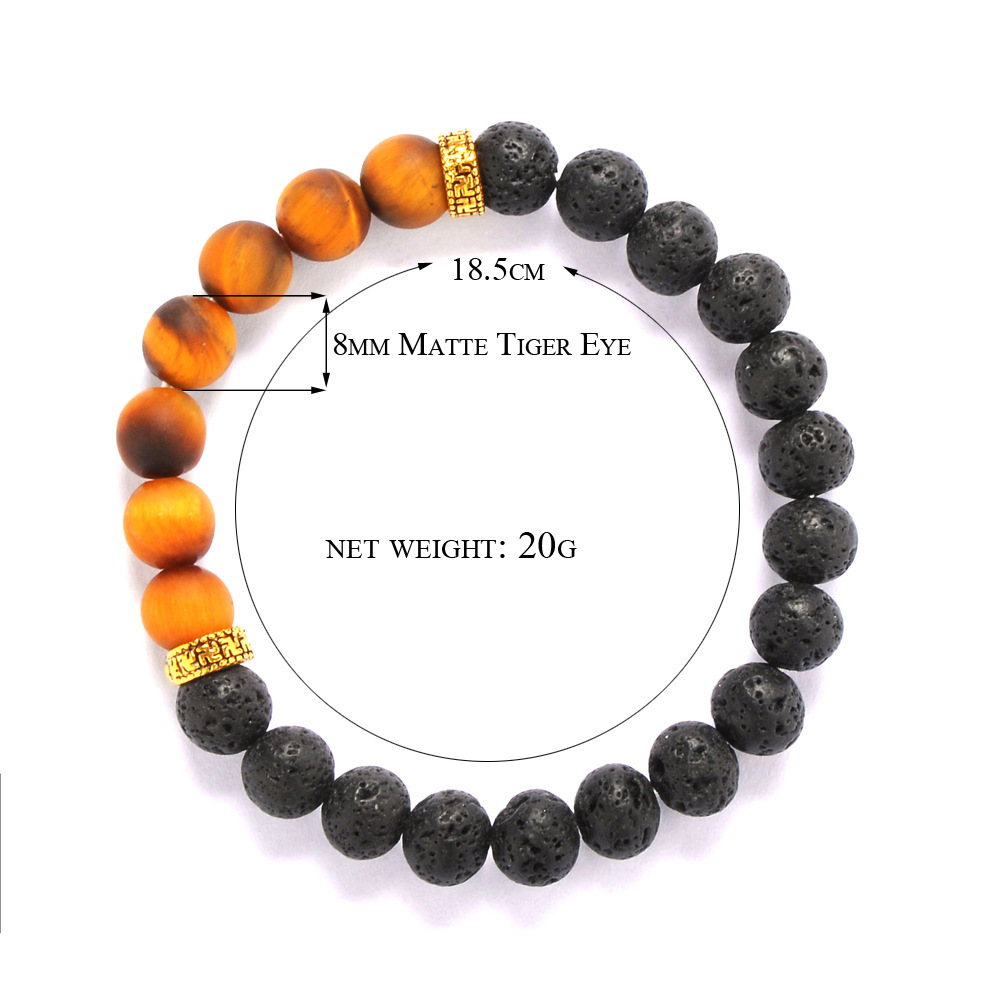 Men's Tiger Eye Beaded Black Volcanic Lava Stone Bracelet Essential Oil Diffuser