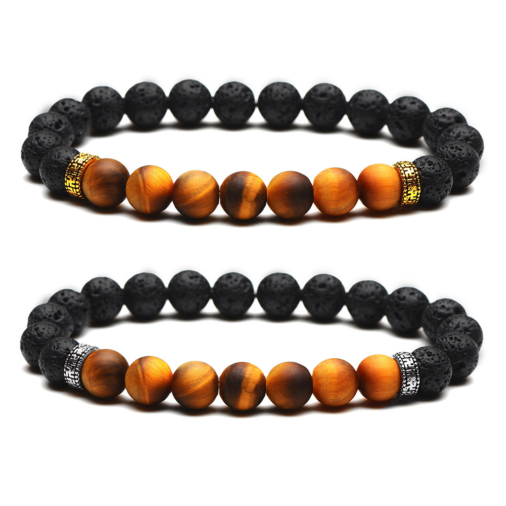 Men's Tiger Eye Beaded Black Volcanic Lava Stone Bracelet Essential Oil Diffuser