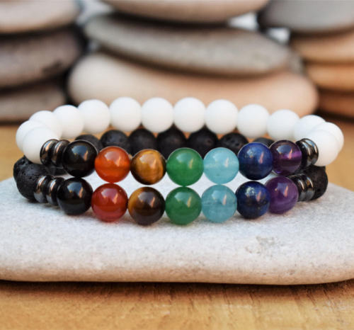 2 PCS/Set 7 Chakra Energy Mala Beads Lover Wrist Distance Couple Charm Bracelets