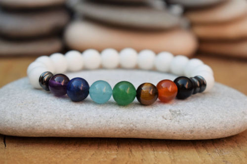 2 PCS/Set 7 Chakra Energy Mala Beads Lover Wrist Distance Couple Charm Bracelets