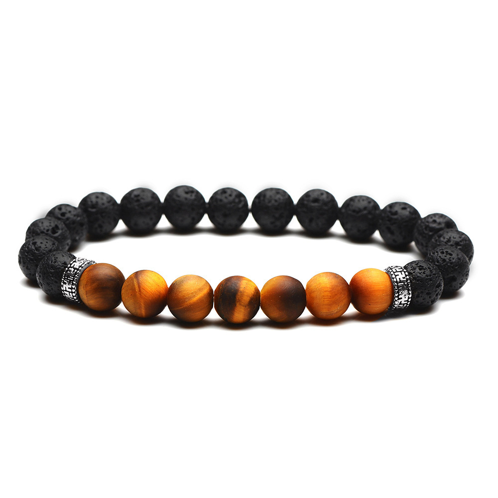 Men's Tiger Eye Beaded Black Volcanic Lava Stone Bracelet Essential Oil Diffuser