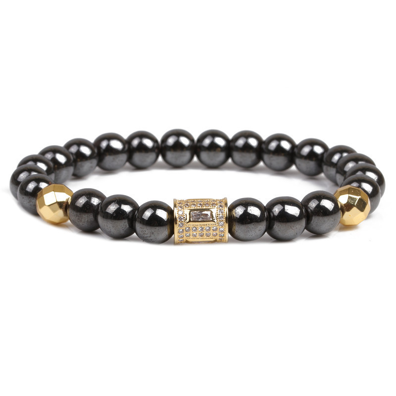 Fashion Black Magnetite Gold Micro inlay zircon Beads Bracelet Woman Man Jewelry
