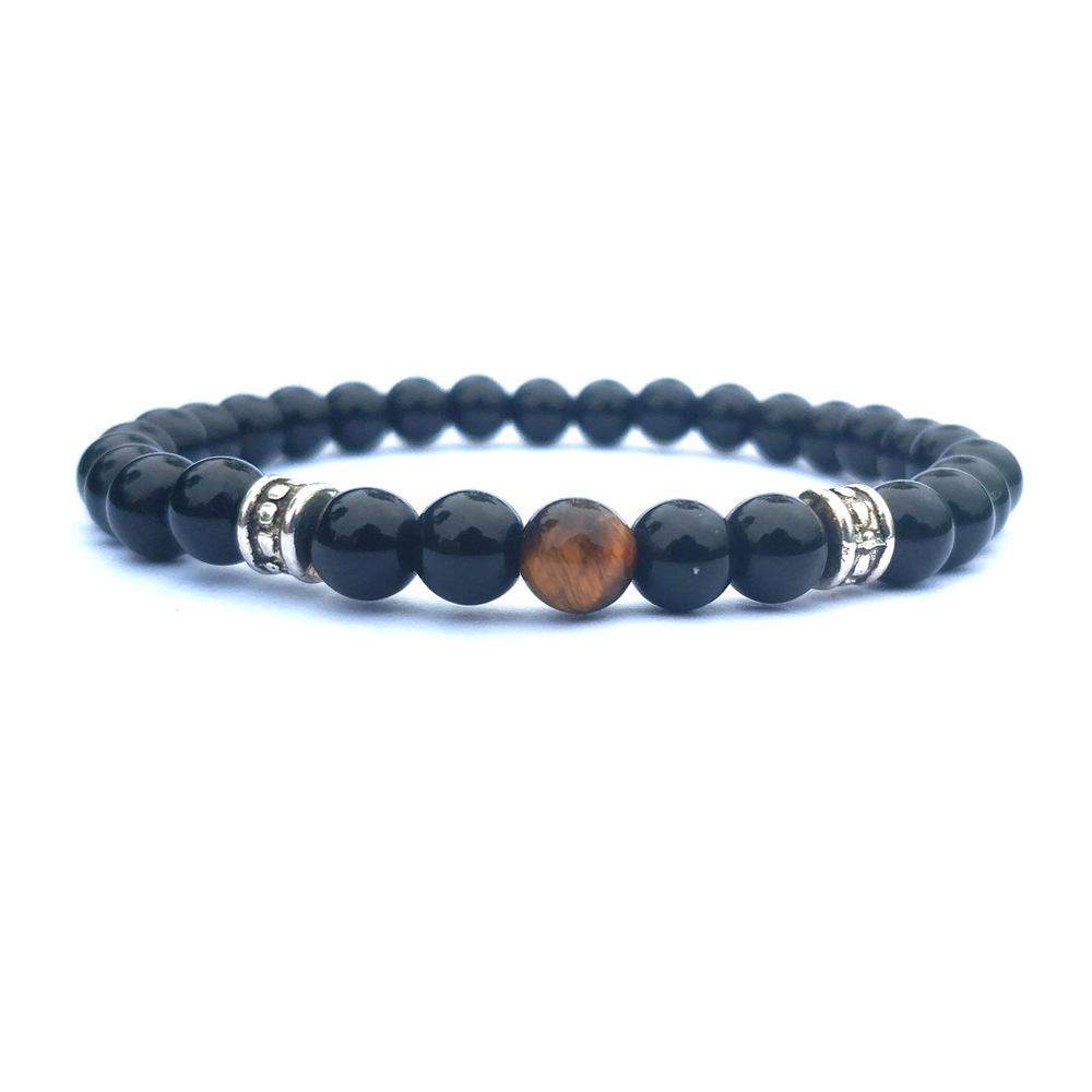 2Pcs/Set Couples Black Onyx Picture Jasper Jewelry Bracelet for Men Women Gift
